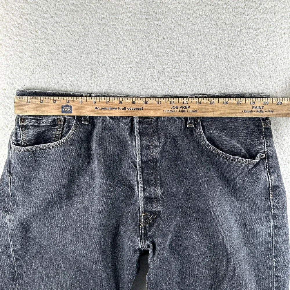 Levis 501 Jeans Mens 38x27 Charcoal Gray Denim Regular Straight Leg Button Fly